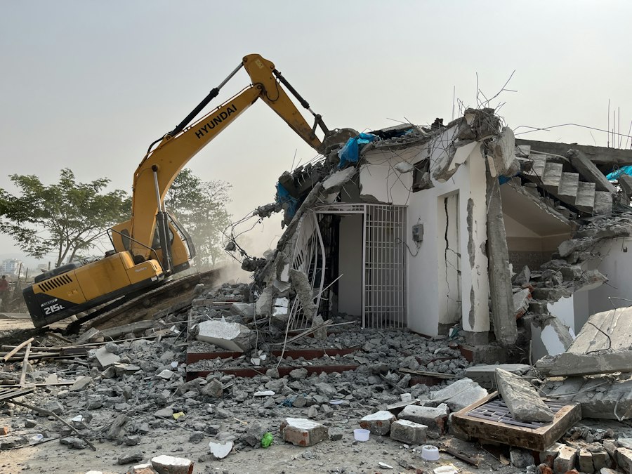 Demolition works on a building site
