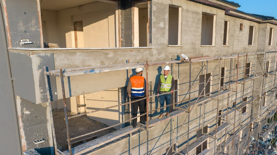 Scaffolding on a building during structural repair
